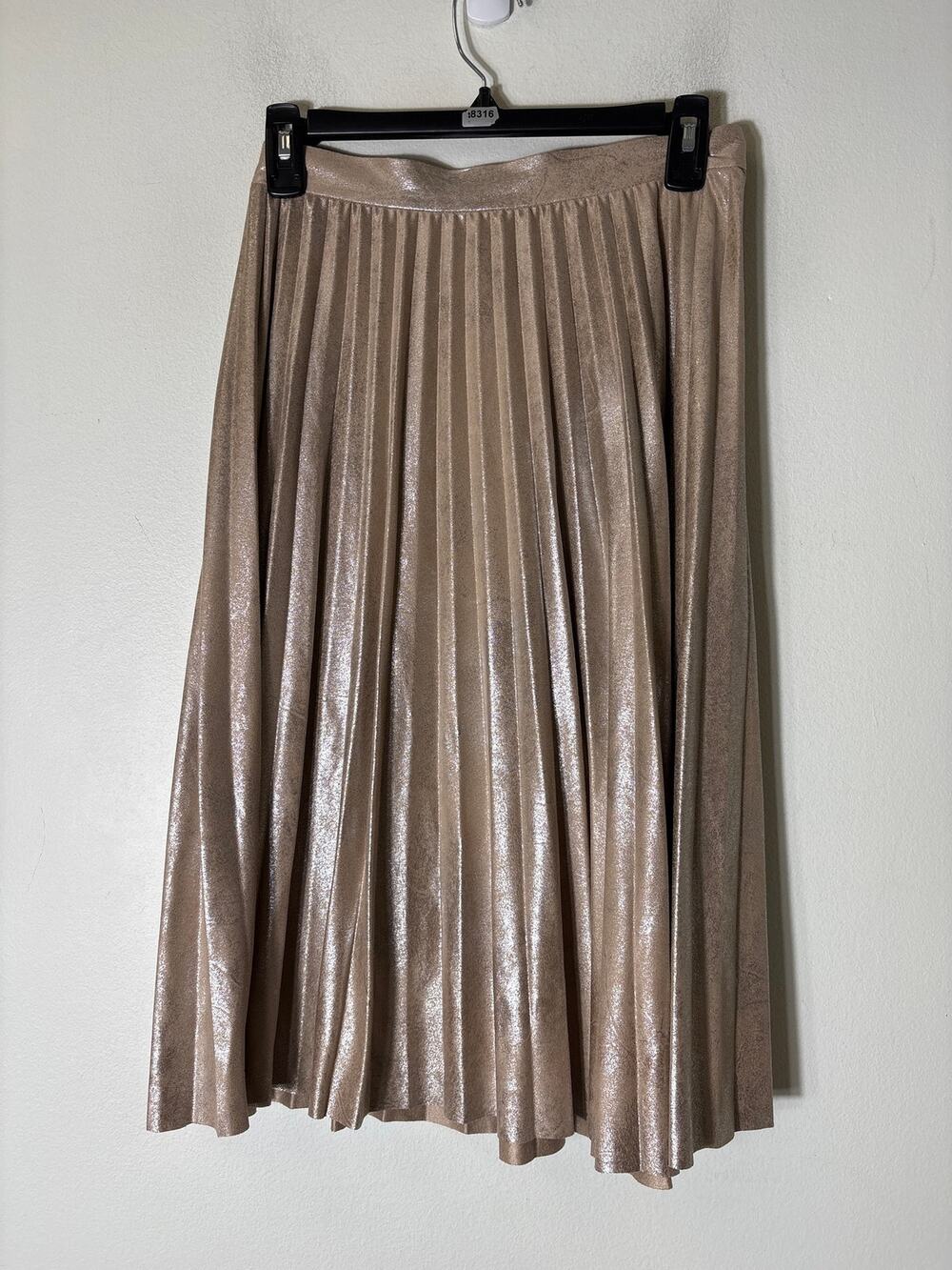Maeve Gold Shimmer Mini Pleat Midi Skirt Sz XS